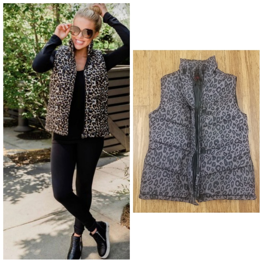 Plum & Black Animal Print Puffer Vest Size S